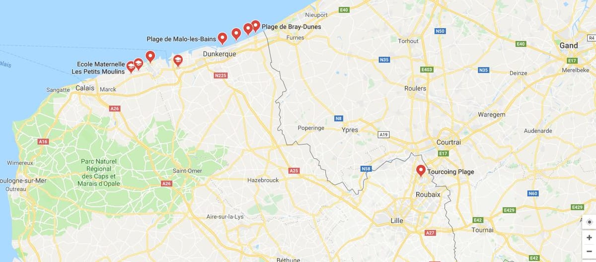 kort over Lille strand